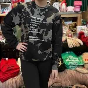 Black and Cream Graphic Crew Neck Sweater